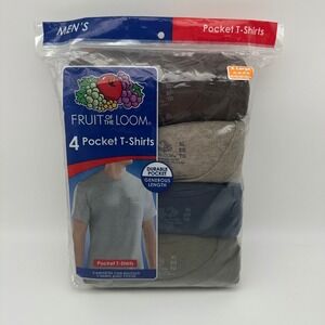 Fruit of the Loom Men's Crew Neck Cotton Pocket Tee T-Shirts 4 Pack XL Multi NEW